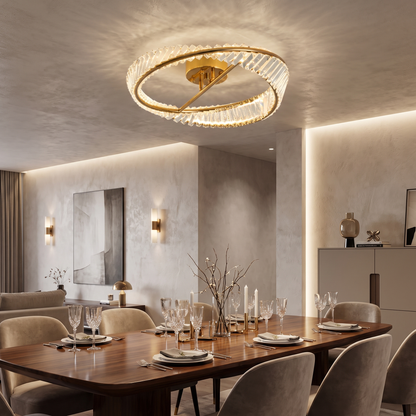 Mobius gold crystal ring flush mount above a table