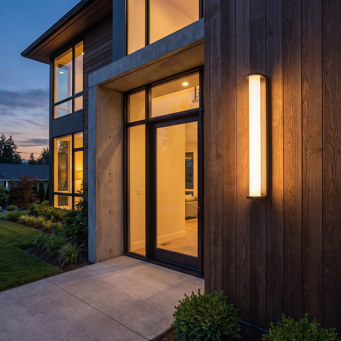 Lumira bronze tube outdoor wall sconce at a home entrance