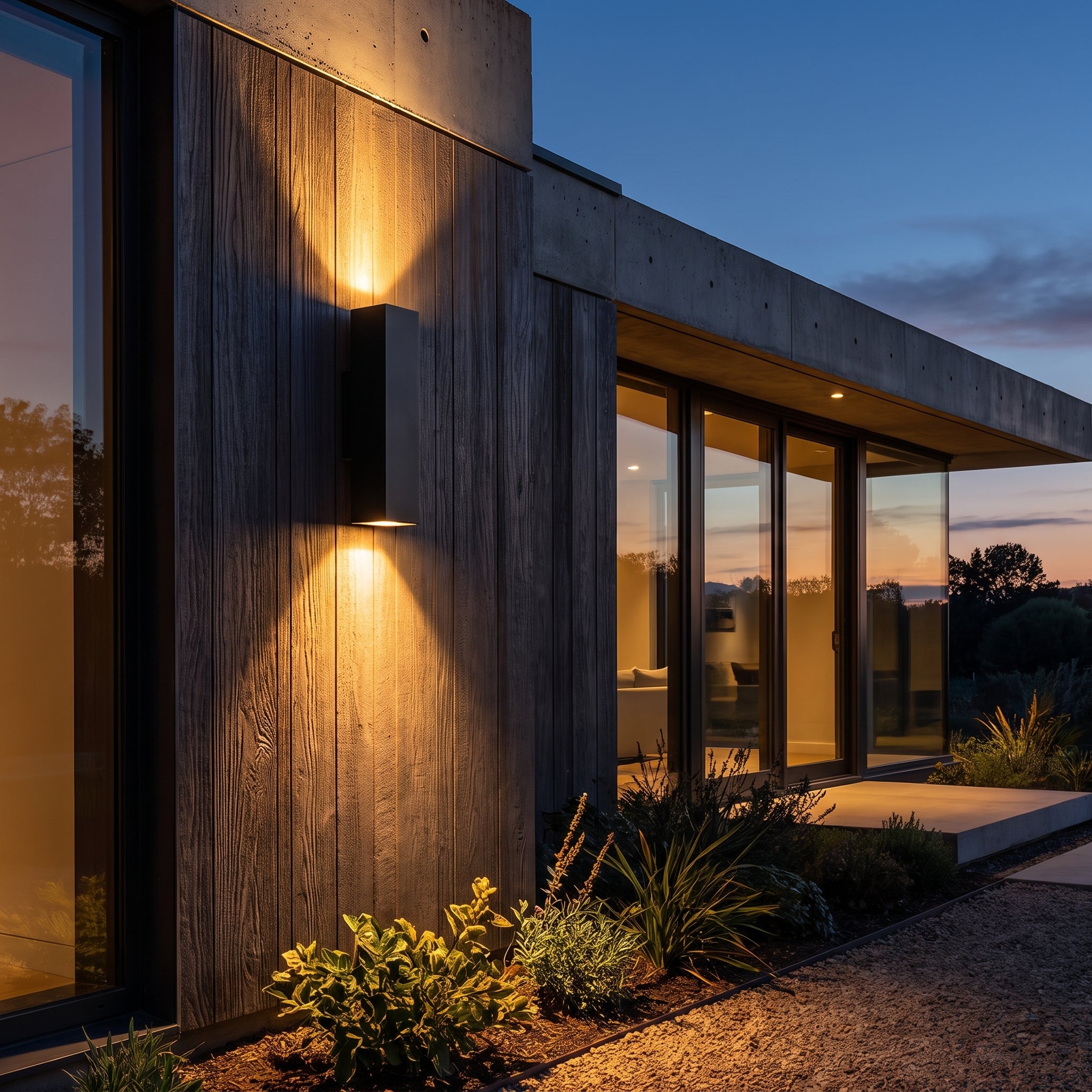 Kade black up and down outdoor wall light on a facade