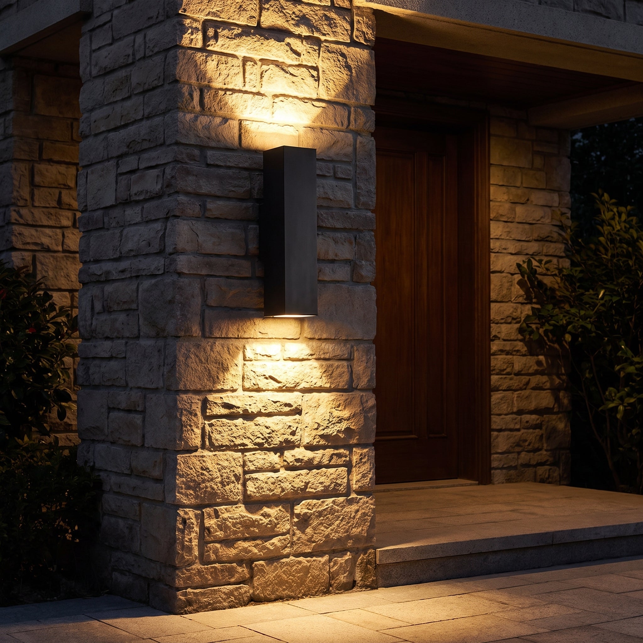 Kade black up and down outdoor wall light on a column