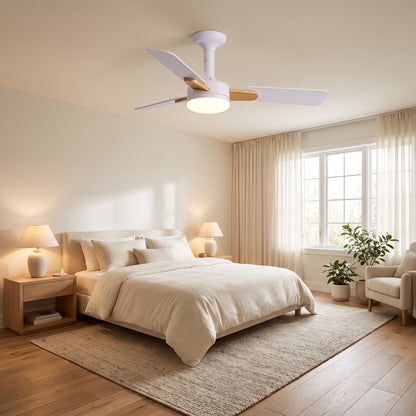 Wexford ceiling fan - White Walnut Wood, bedroom
