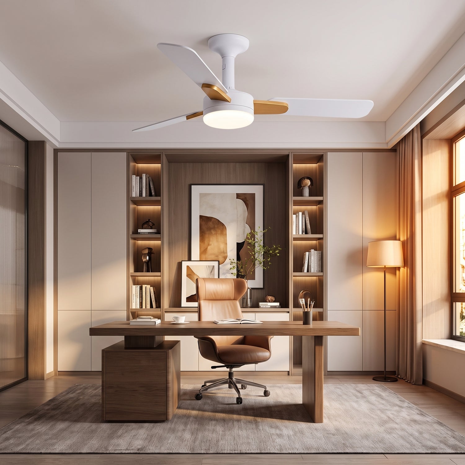 Wexford ceiling fan - Golden White Fan Blades, home office