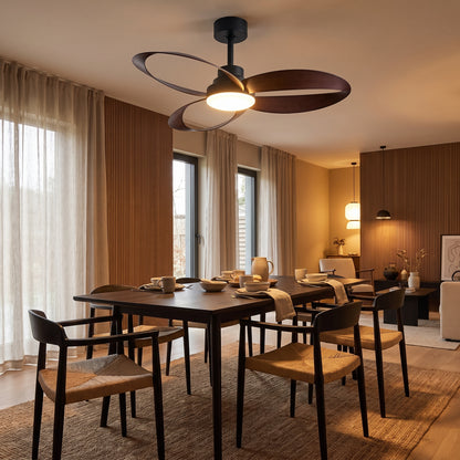Bexley ceiling fan - Black with Dark Walnut blades, dining room