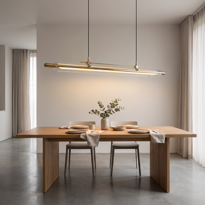 Werner Bauhaus linear pendant over minimalist dining table