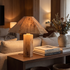 Rowan burl wood lamp on living room console