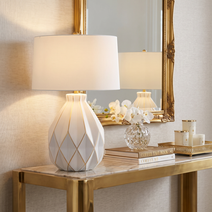 Clara white ceramic lamp on entryway console