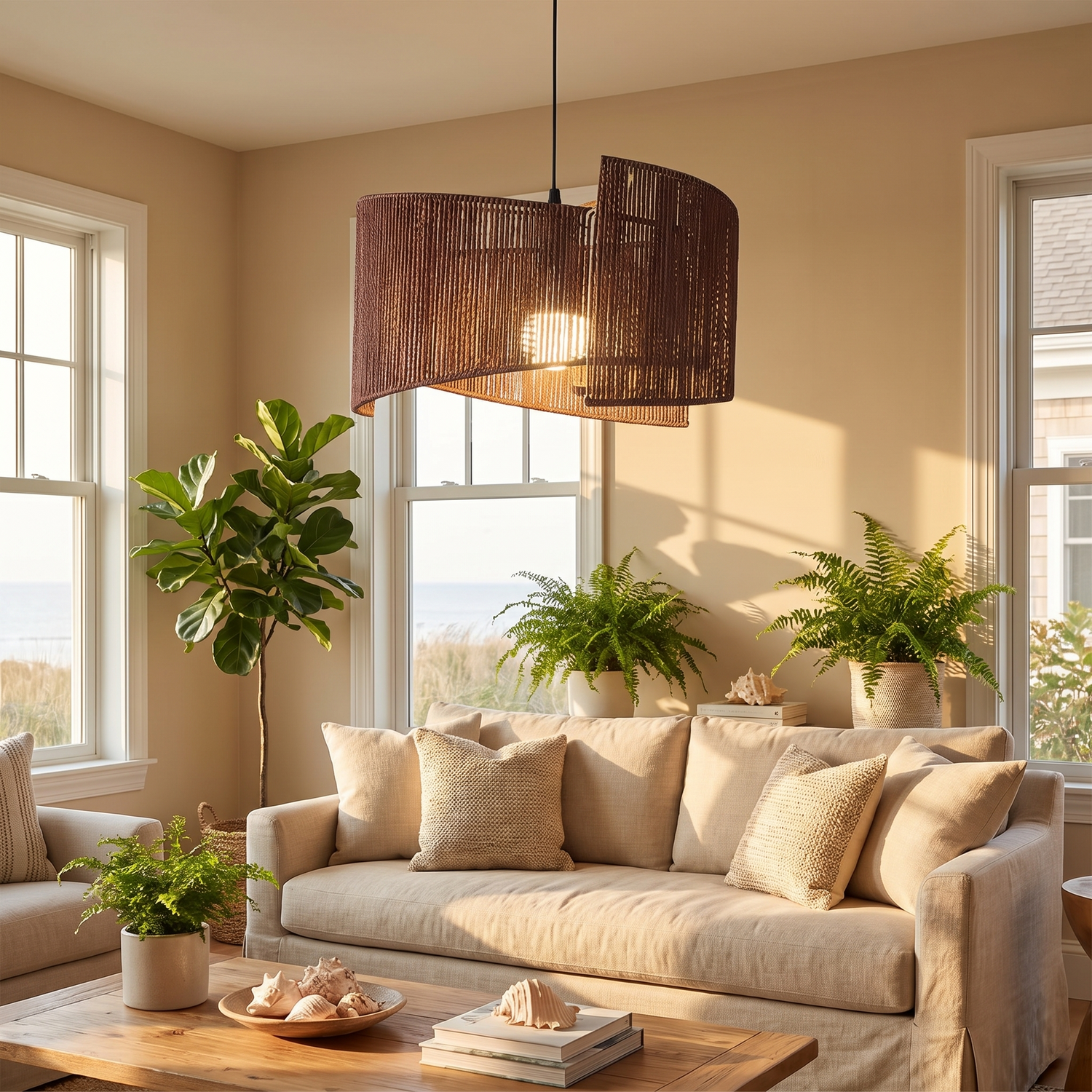 Marlo Rattan Woven Pendant Coffee Brown lifestyle