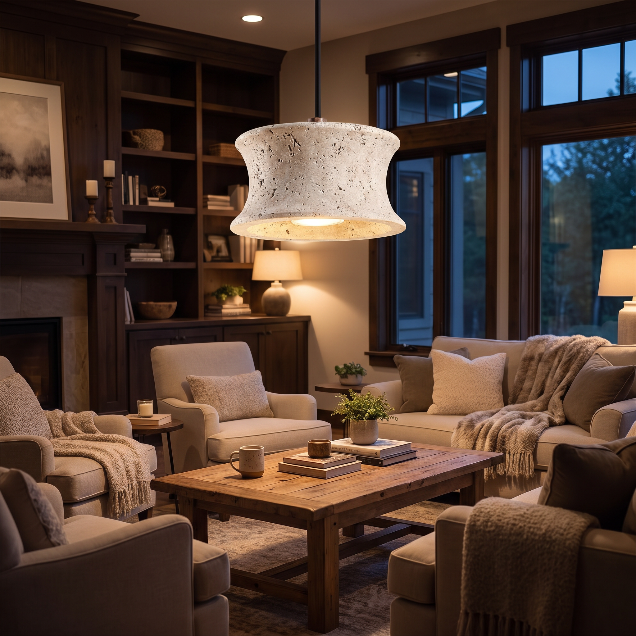 Elias Travertine Drum Pendant lifestyle