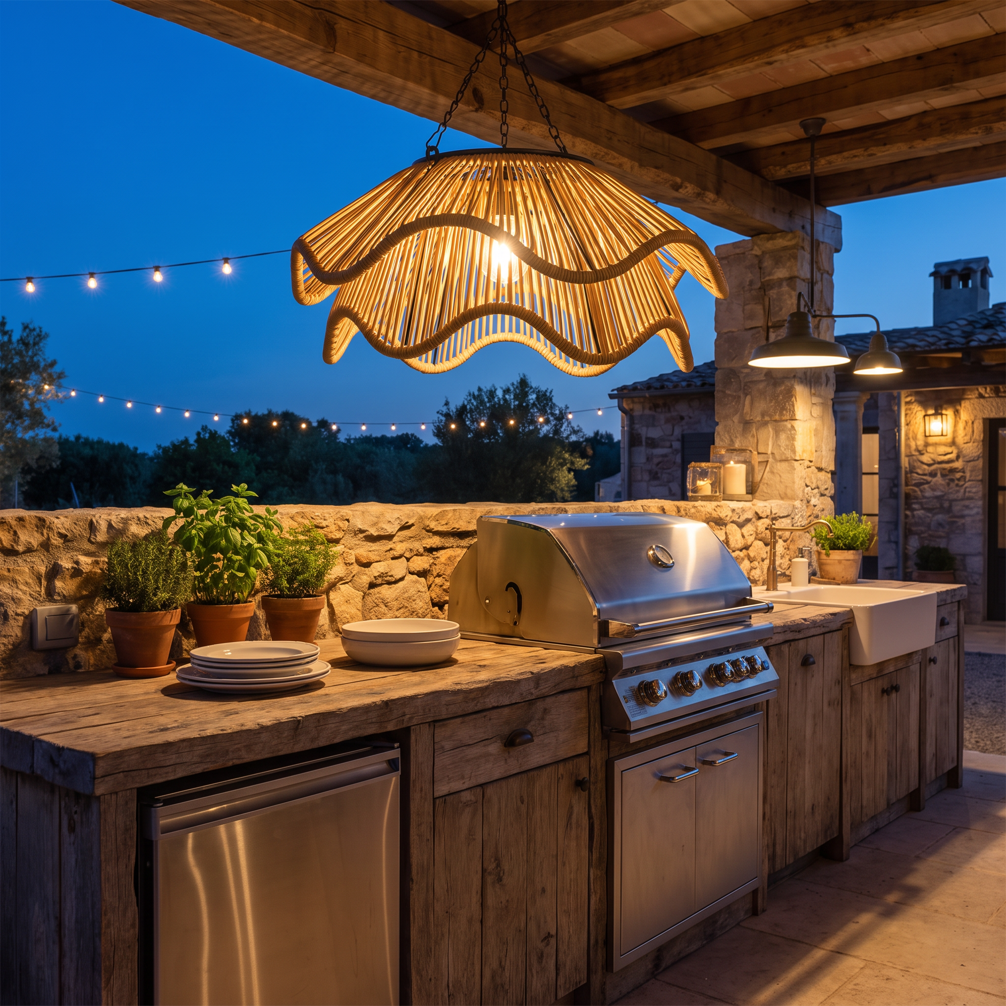 Tinsley Woven Outdoor Pendant Double-Layer lifestyle