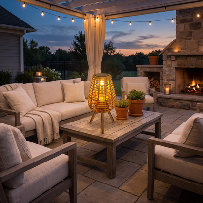 Sabel Woven Solar Floor Lamp lifestyle