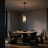 Regent Iron Frame Crystal Chandelier in Black above a round dining table in a contemporary dining room
