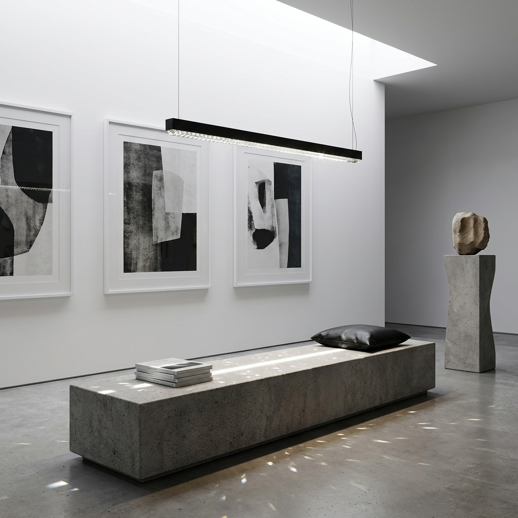 Vaughn black diamond panel linear pendant in an art gallery lounge