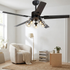 Emeric Nordic flush mount ceiling fan light in a bright reading corner