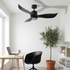 Merida Nordic black three blade ceiling fan with light in a minimalist home office
