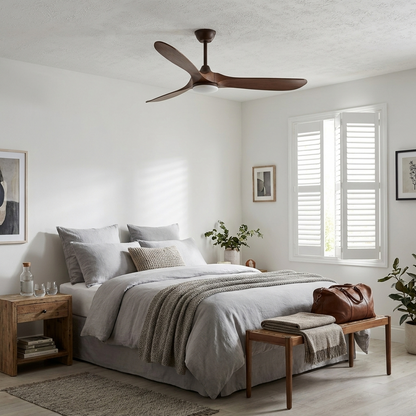 Havre okoume wood ceiling fan in a calm guest suite