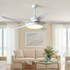 Verane Nordic white ceiling fan with light in a coastal living room
