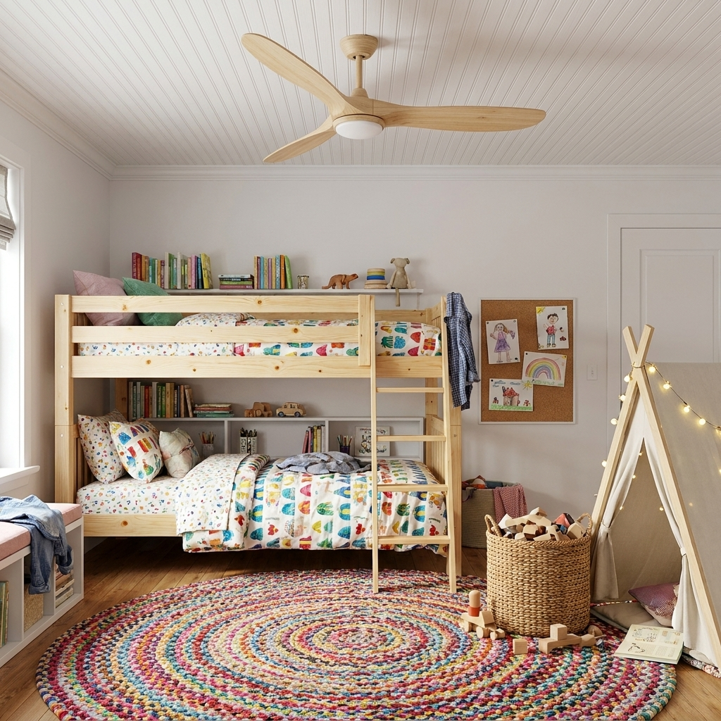 Havre log natural wood ceiling fan in a children&
