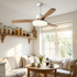 Pallas Nordic white solid wood ceiling fan light in a sunny breakfast nook