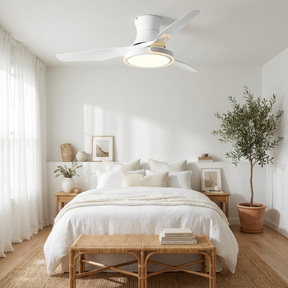 Kestral white ceiling fan light in a serene guest suite