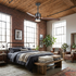 Corvin black walnut ceiling fan light in an industrial loft bedroom