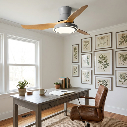 Kestral gray ceiling fan light in a quiet home study