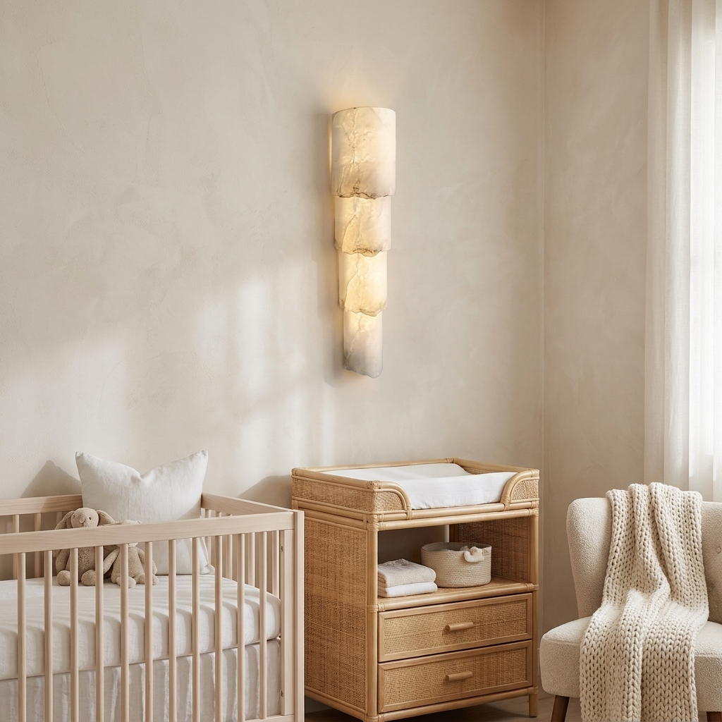 Lorient Layered Sculptural Wall Sconce in a soft neutral nursery