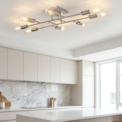 Marlon chrome sputnik ceiling light in a bright modern kitchen