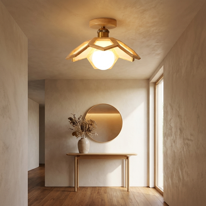 Maelle natural wood lotus ceiling light in a welcoming entry