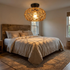 Nessa hand woven rope semi flush ceiling light in a coastal rustic bedroom
