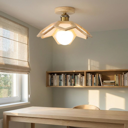 Maelle natural wood lotus ceiling light in a calm home study