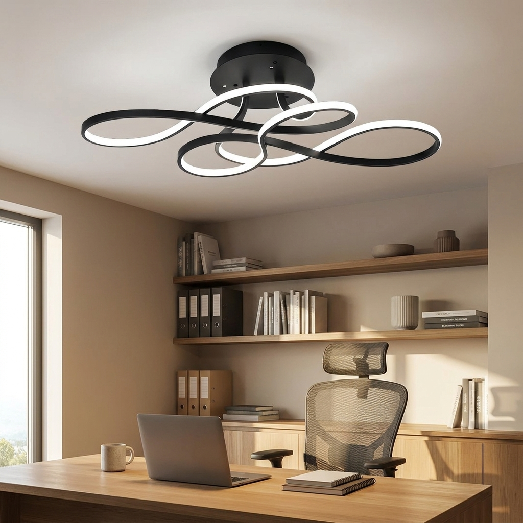 Lisse black curved ribbon ceiling light in a home office