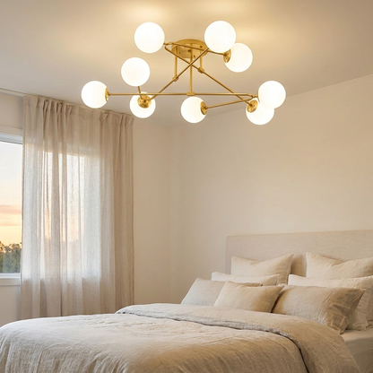Auric gold branching sputnik ceiling light in a calm bedroom