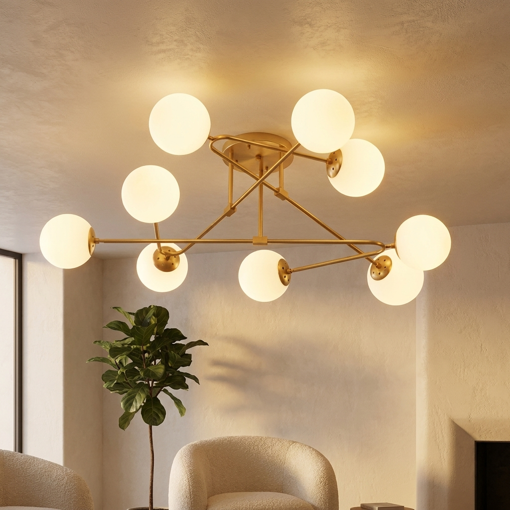 Auric gold branching sputnik ceiling light in an open plan living space