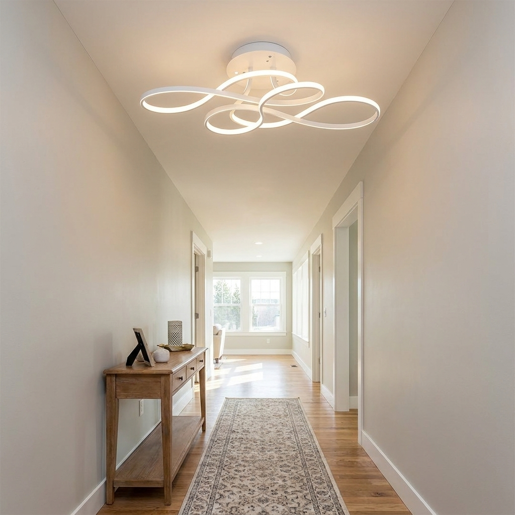 Lisse white curved ribbon ceiling light in a hallway