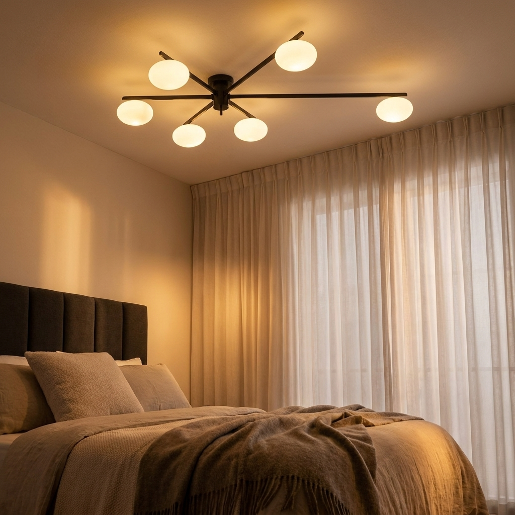 Oria black oval glass ceiling light in a modern bedroom