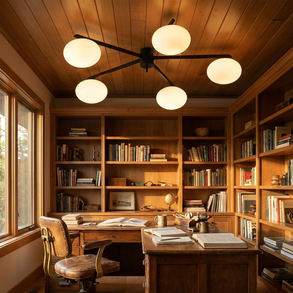 Brume glass bubble ceiling light in a quiet study