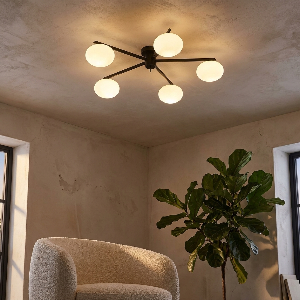 Brume glass bubble ceiling light in an open plan living space