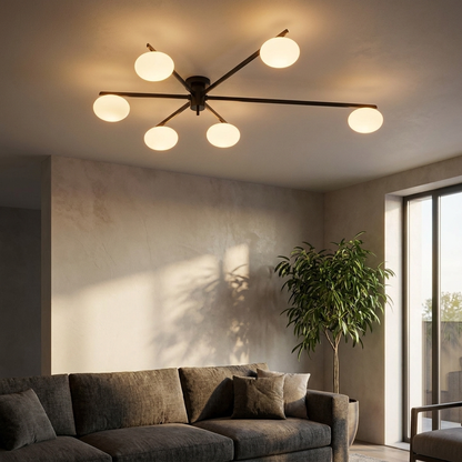 Oria black oval glass ceiling light in a contemporary living room