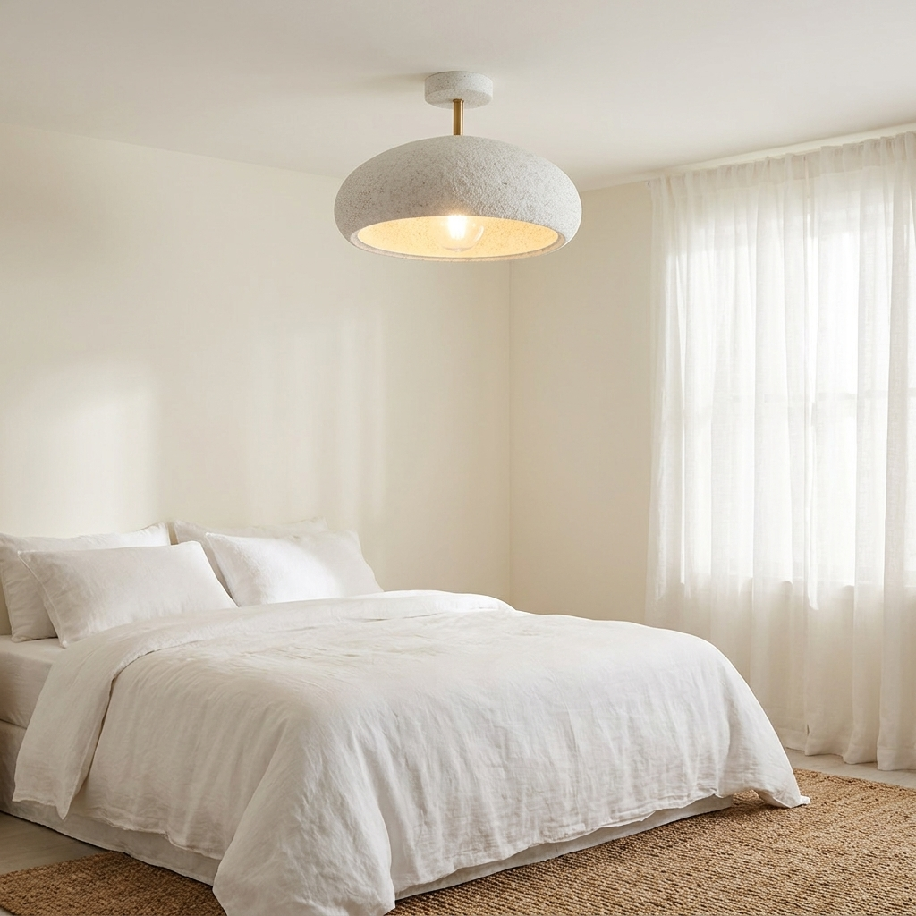 Willa white textured dome ceiling light in a serene bedroom