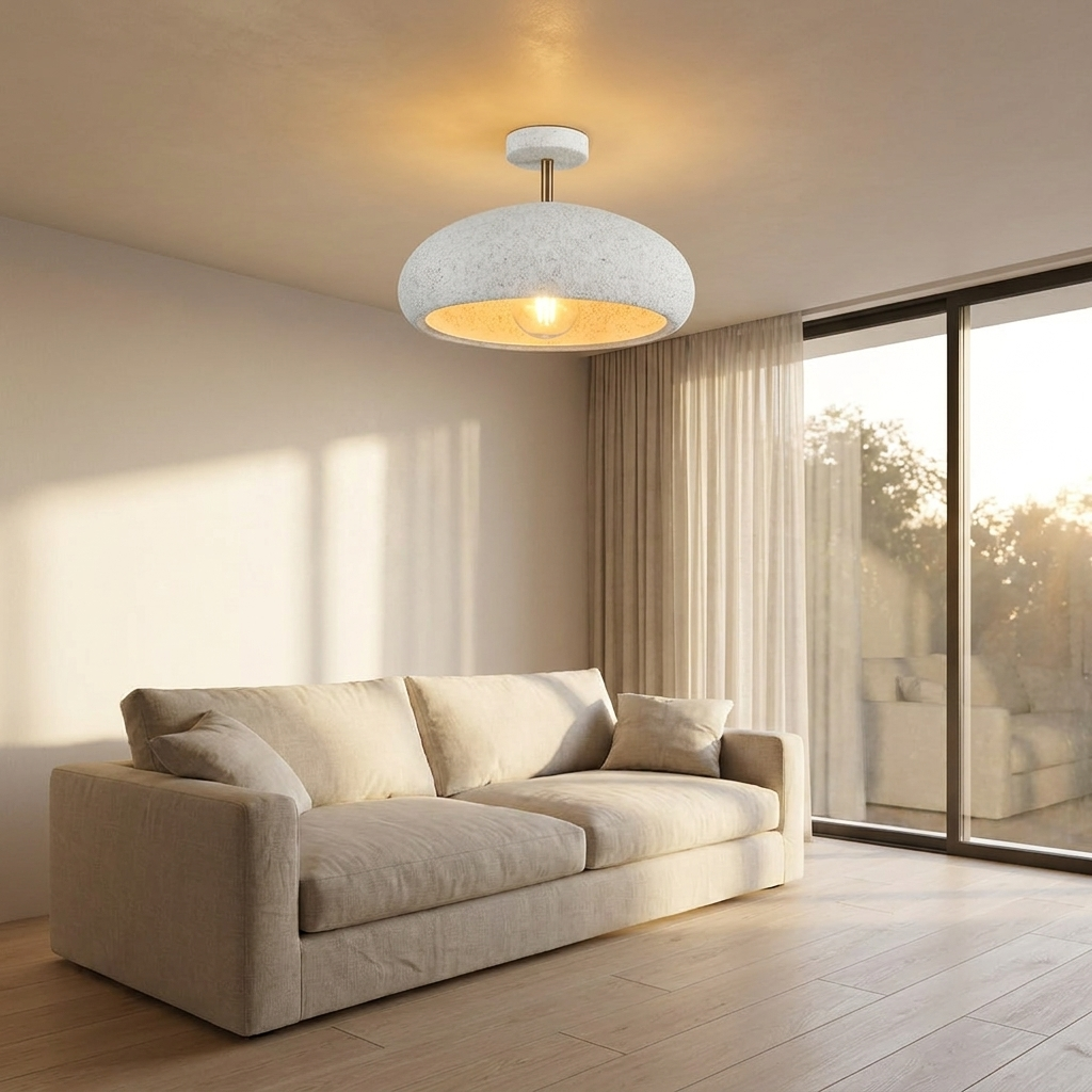 Willa white textured dome ceiling light in a minimalist living room