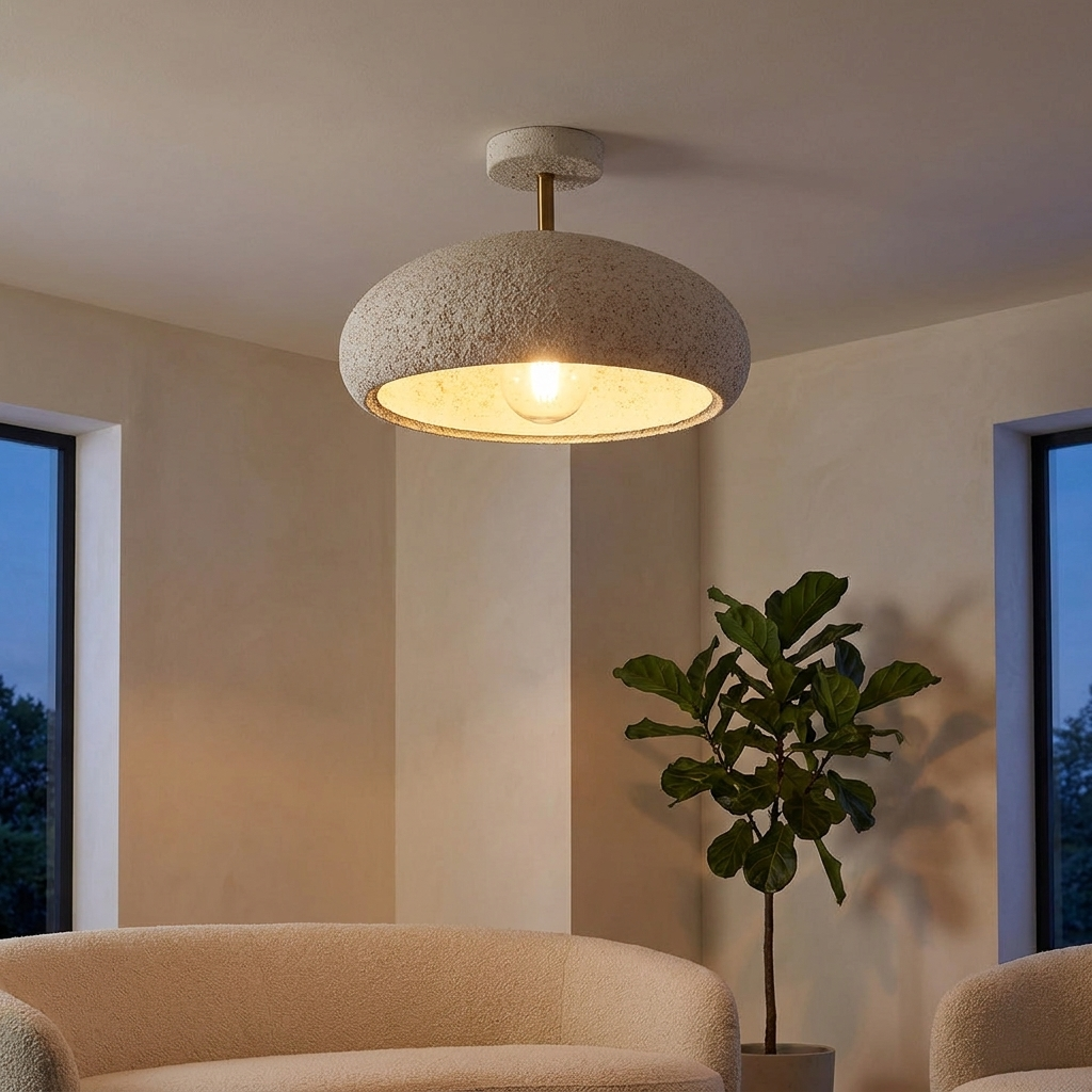 Willa terrazzo speckled dome ceiling light in a contemporary living room