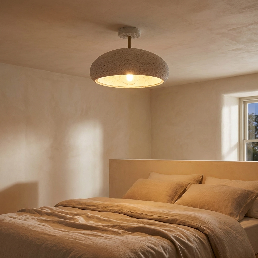 Willa terrazzo speckled dome ceiling light in a calm bedroom