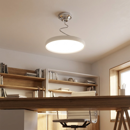 Vireo white disc semi flush ceiling light in a bright study