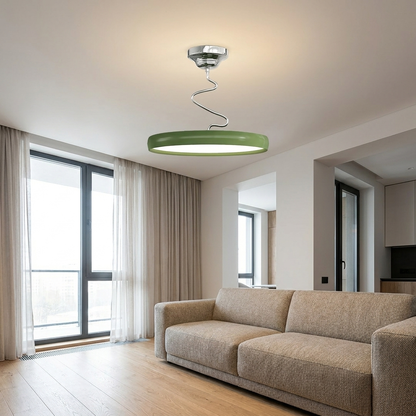 Vireo sage green disc semi flush ceiling light in a modern living room