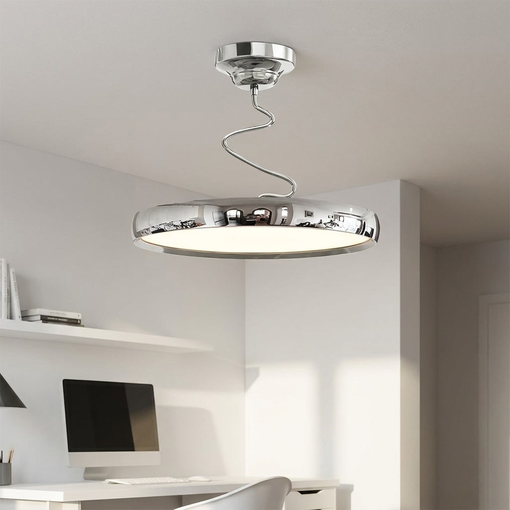Vireo polished chrome disc semi flush ceiling light in a minimalist study