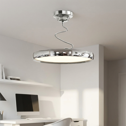 Vireo polished chrome disc semi flush ceiling light in a minimalist study