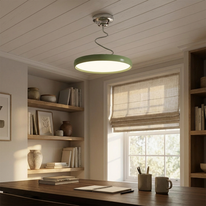 Vireo sage green disc semi flush ceiling light in a quiet study