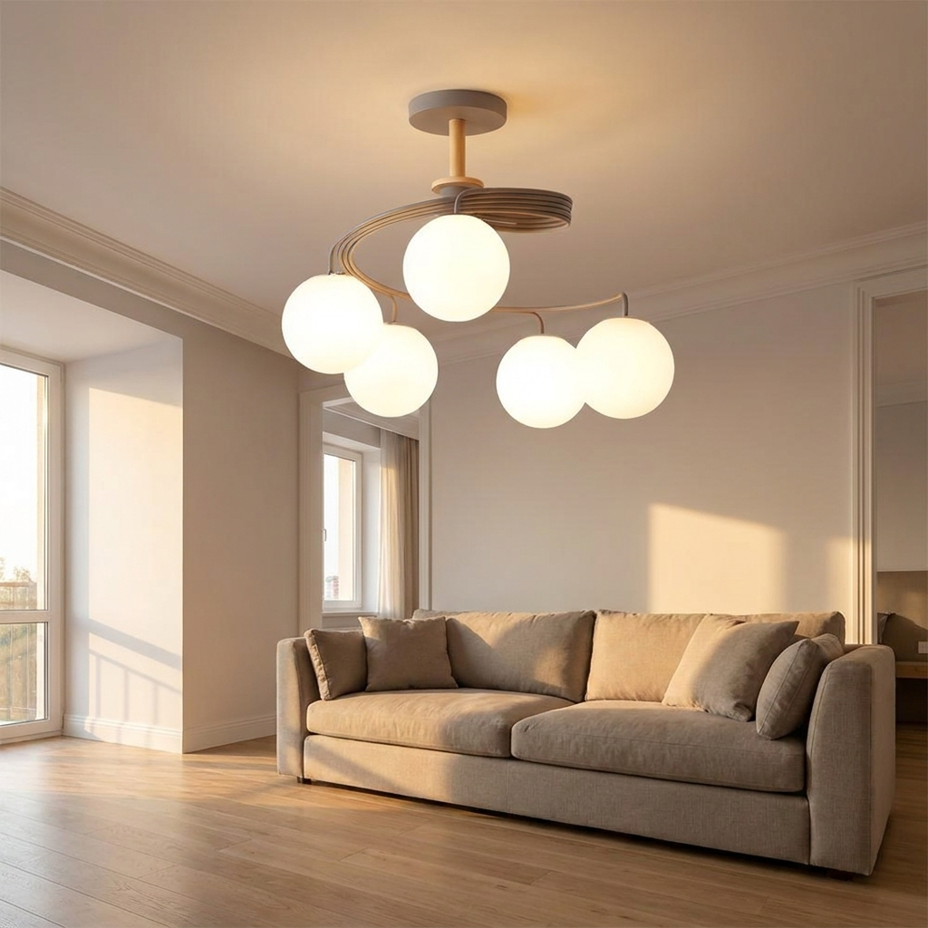 Verdon grey spiral glass globe ceiling light in a modern living room