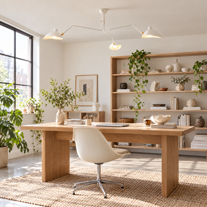 Trio Multi Arm Spider Ceiling Light in White above a studio office desk