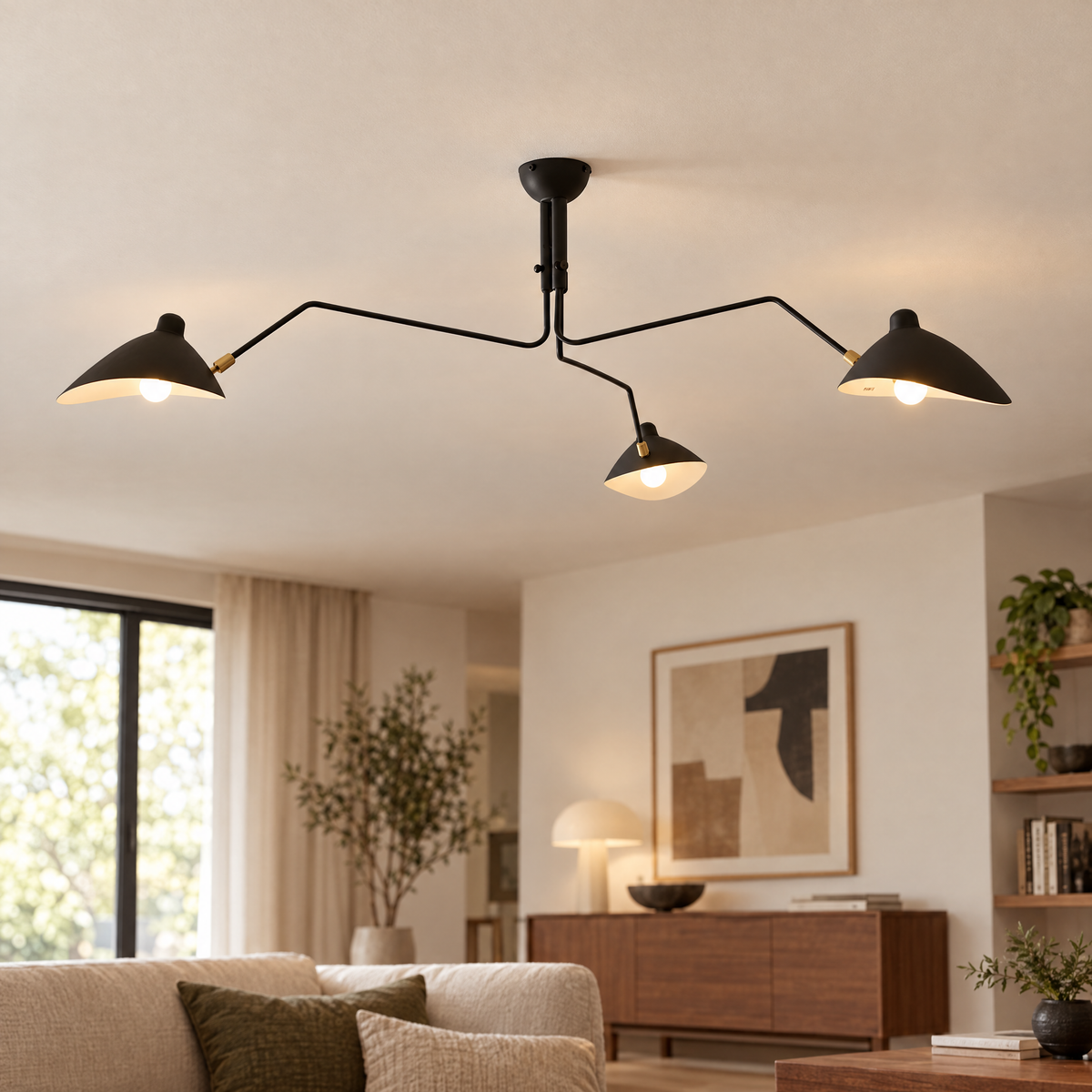 Trio Multi Arm Spider Ceiling Light in Black, close-up of the arms and shades